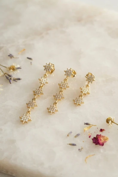 3 Lü Set Küpe Gold Renk Kutup Yıldızı Detaylı ürün görseli 1