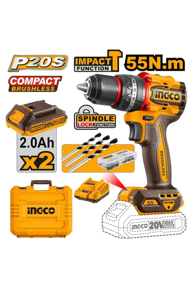 Ingco Darbeli Matkap Seti 13 MM 20V 2x2.0Ah ürün görseli 1