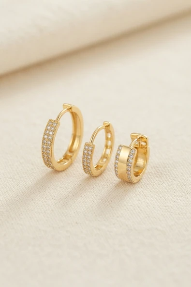 3 Lü Set Gold Renk Halka Model Küpe ürün görseli 1