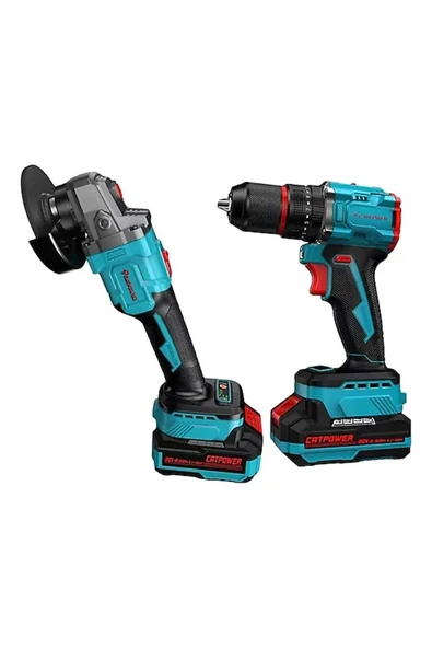 CATPOWER EL ALETLERİ CATPOWER KÖMÜRSÜZ Li-iON AKÜLÜ 2'Lİ KOMBO SET - MATKAP VE AVUÇ TAŞLAMA 20V 4.0Ah+2.0Ah ürün görseli 1