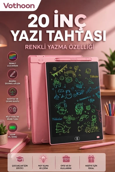 20 Inc Renkli Lcd Grafik Dijital Kalemli Çizim Tableti Yazı Tahta Not Yazma Eğitim Tableti Pembe ürün görseli 1