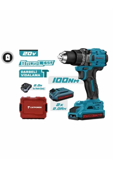 CATPOWER EL ALETLERİ CATPOWER AKÜLÜ DARBELİ VİDALAMA Li-ion 100NM (MAKİNE) KÖMÜRSÜZ 13 MM + ( 2.0 ah AKÜ 2 ADET)+(Hızlı Şarj Cihazı) ürün görseli 1