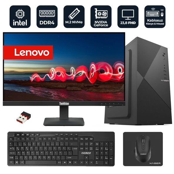 XASER OfficePro L26 Intel Core i5-14400F 8GB RAM 512GB M.2 NVMe SSD 2GB GT610 23.8" Lenovo Monitörlü Masaüstü Ofis Bilgisayarı ürün görseli 1