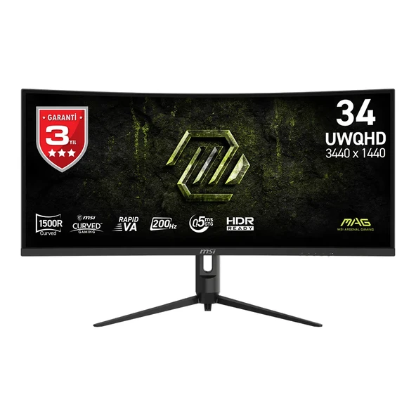 MSI MAG 342CQRF E20 34 3440x1440 UWQHD 200Hz 0.5ms Curve 1500R HDMI DP RJ45 HDR Ready AMD FreeSync Premium Rapid VA Gaming Monitör ürün görseli 1