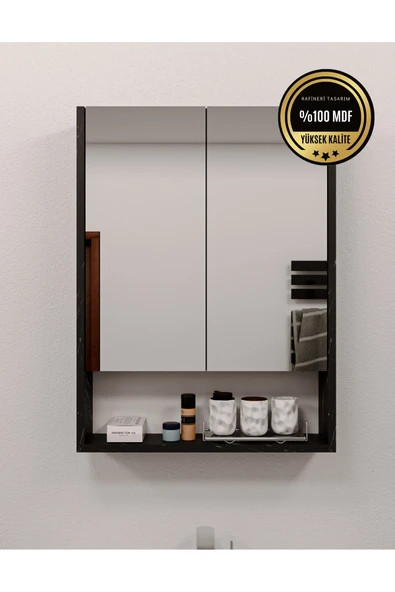 rafineritasarım LOTUS Banyo Dolabı aynalı raflı kapaklı ürün görseli 1