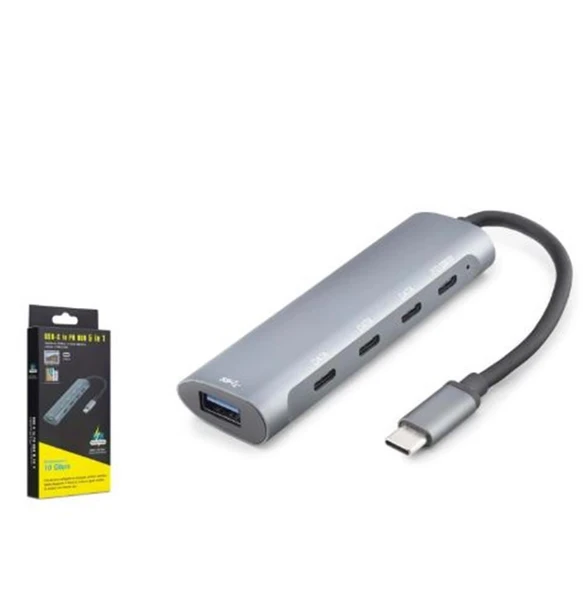 HADRON HDX7895 Type-C 3.2 Gen2 PD Hub 5 Port 10 Gbps 100W Gri ürün görseli 1