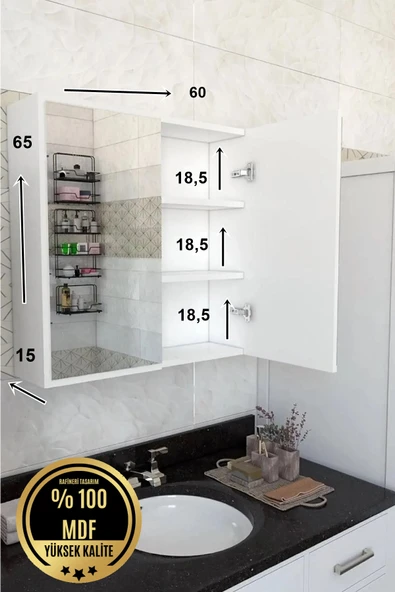 rafineritasarım MDF 2 Kapaklı Aynalı Banyo Dolabı Çok Amaçlı Banyo Dolabı Mdf ürün görseli 1