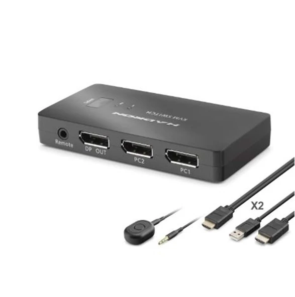 HADRON HDX1426 DisplayPort KVM Switch 2 Console USB Port 2 DisplayPort Siyah ürün görseli 1