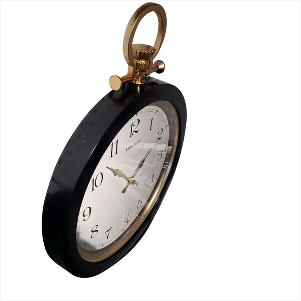 Büyük 52 cm Altın Renk Çemberli Siyah Kasa Köstekli Kurma Efektli Camlı Duvar Saati 40 cm Genişlik Sessiz Kayar Saniye Şık Görünüm Ofis Salon Hediyelik Çeyizlik Saat ürün görseli 1