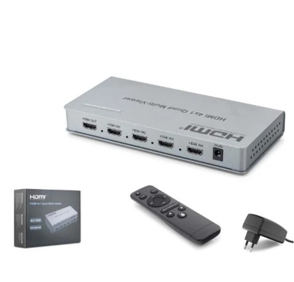 HADRON HDX1436 HDMI Quad Multi Viewer Kumandalı 4 Giriş 1 Çıkış Gri ürün görseli 1