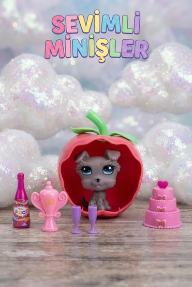 Sevimli Minişler Işıklı Elma Yuvalı Pet Shop Oyun Seti Kaleme Takılabilir Gri Köpek Figürlü Eğlenceli Çocuk Oyuncağı ürün görseli 1