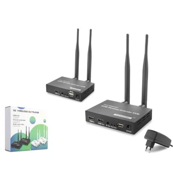 HADRON HDX1443 Kablosuz HDMI KVM Görüntü Aktarım Seti Loop-Out IR 1080p 300 m Siyah ürün görseli 1