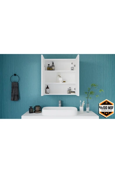 rafineritasarım Lavabo Üstü Aynalı Banyo Dolabı Iki Kapaklı ürün görseli 1