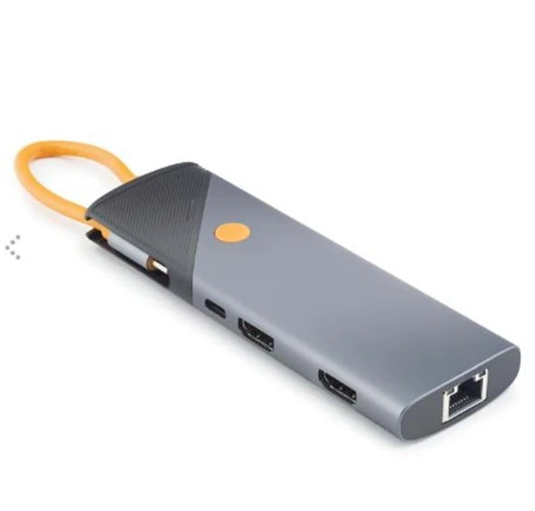 HADRON HDX7879 Type-C Combo Hub PD 100W HDMI 4K 60Hz Gigabit LAN Kart Okuyucu 9 Port 5 Gbps Gri ürün görseli 1
