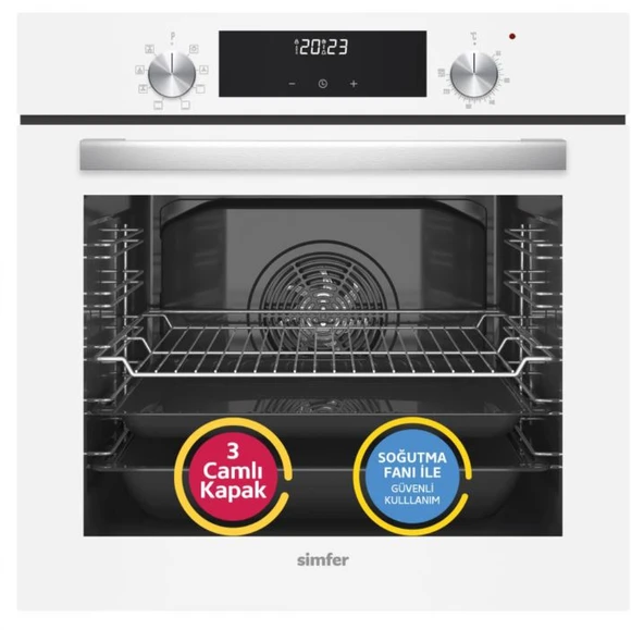 Simfer 8209 0+8 Fonksiyon QS Beyaz Cam Ankastre Fırın ürün görseli 1