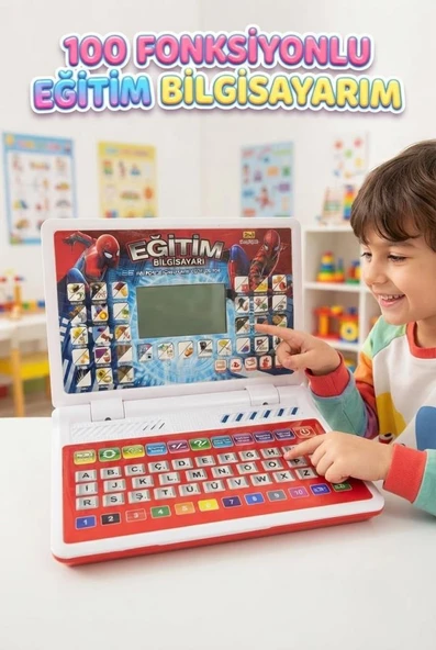 Süper Kahraman Eğitici Bilgisayar 100 Fonksiyonlu Müzikli Harf Kelime ve Şarkı Modlu Oyuncak Laptop ürün görseli 1