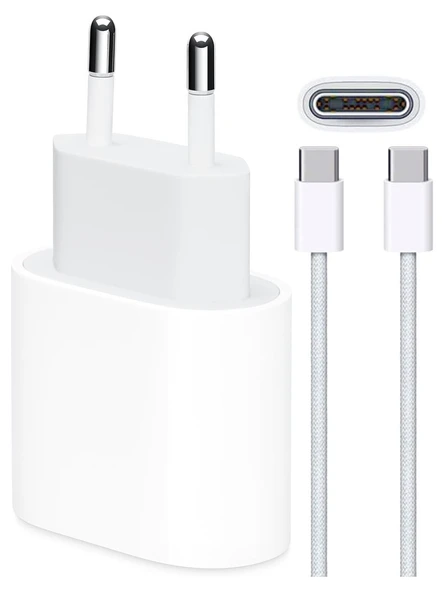 Apple İphone 15 / 16 / 17 / Pro / Pro Max Hızlı Şarj Cihazı Aleti ( 20w Adaptör + Usb-C to Usb-C Kablo ) ürün görseli 1