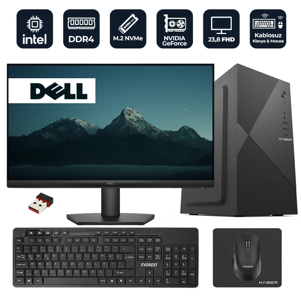 XASER OfficePro D25 Intel Core i5-14400F 16GB RAM 256GB M.2 NVMe SSD 2GB GT610 23.8" Dell Monitörlü Masaüstü Ofis Bilgisayarı ürün görseli 1