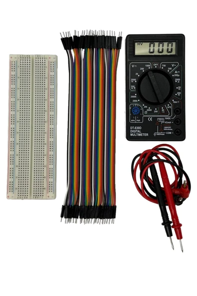 Elektronik Set Süper 3'lü 830 Pin Breadboard, 40'lı E-e Jumper Ve Multimetre Ölçü Aleti 9v Pil Dahil ürün görseli 1