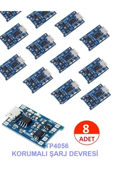 Tp4056 Mikro Usb 18650 Lityum Pil Şarj Devresi + Bms Koruma Özellik Powerbank Şarj Modülü 8 Adet ürün görseli 1