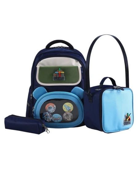 ÇÇS Kids Premium Okul Çanta Seti 3'lü İlkokul Ortaokul Sırt Çantası Termal Beslenme Çantası Kalemlik Lacivert-Mavi 51977 ürün görseli 1