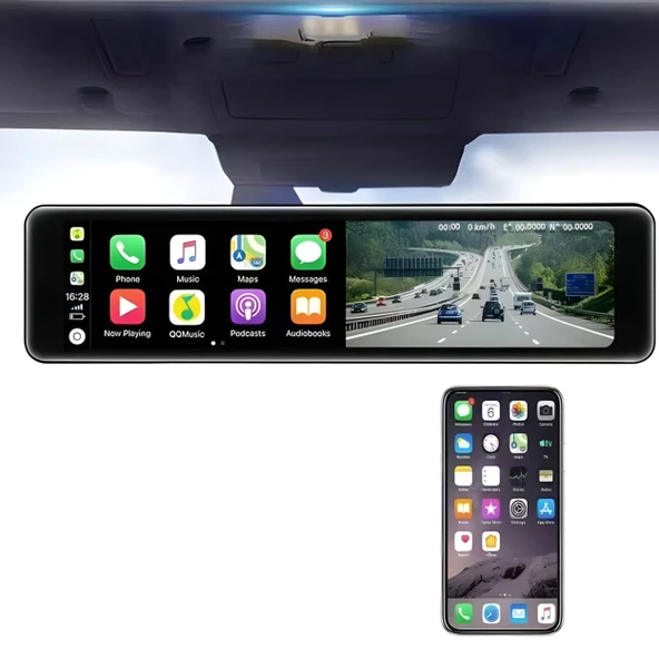 idragon C3 CarPlay  Android Auto Multimedya Dikiz Aynası  12inç HD Ekran, Ön - 1080P Arka Kamera, Geri Görüş ürün görseli 1