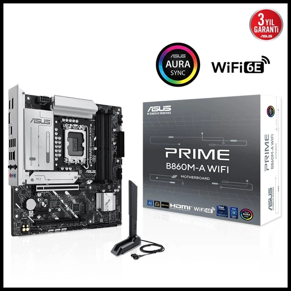 ASUS PRIME B860M-A WIFI, 4xDDR5 2x M.2, HDMI, 2xDP, Wİ-Fİ 6E, Bluetooth v5.3, Type-C, Intel Core Ultra CPU(Seri 2), LGA1 ürün görseli 1
