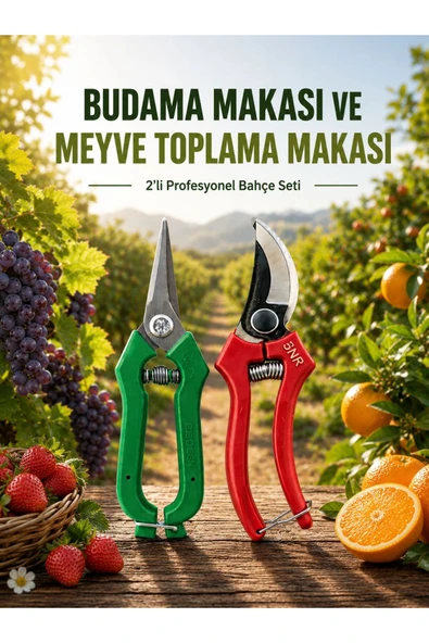 Budama Makası Ve Meyve Toplama Makası Seti 2'li / Bağ , Üzüm , Çilek Ve Narenciye Hasat Makası ürün görseli 1