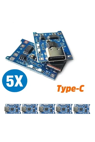 Tp4056 5 Adet Ters Akım Korumalı Tp4056 18650 Type C Lityum Pil Şarj Devresi Type-c ürün görseli 1