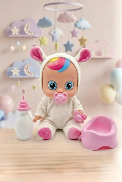 Konuşan ve Gözyaşı Döken Kolları ve Kafası Et Bebek Peluş Tulumlu 28 cm Ağlayan Oyuncak Bebek ürün görseli 1