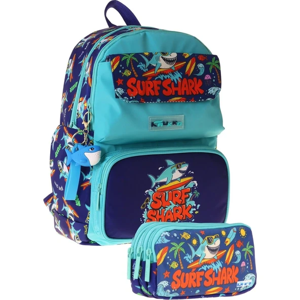 Kids Surf Yeşil - Lacivert Erkek Çocuk Ilkokul Sırt Çantası ve Kalem Çantası Seti - SETKK-L5354C ürün görseli 1