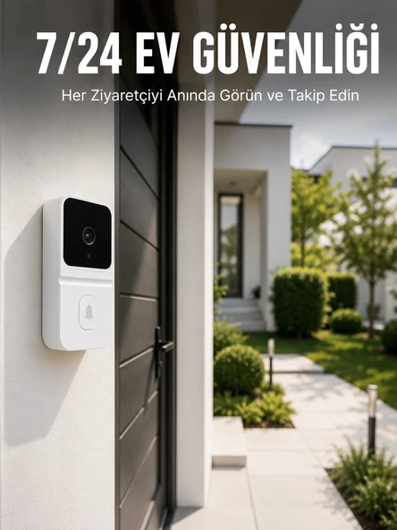 Kablosuz Beyaz Akıllı Kapı Zili Wi-Fi Bağlantılı HD Kameralı Ev Güvenlik Sistemi ürün görseli 1