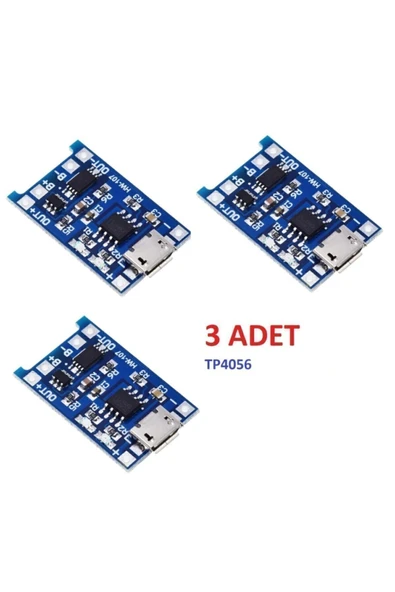 Tp4056 Lityum Pil Şarj Devresi 3 Adet 5v 1a Mikro Usb 18650 Lityum Şarj Modülü + Koruma Fonksiyon ürün görseli 1
