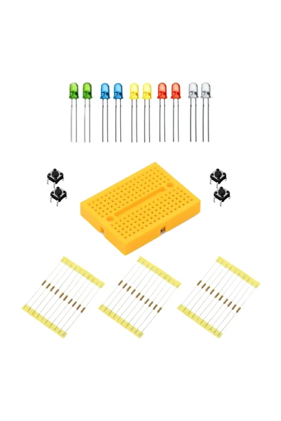 Mini Breadboard - 10 Adet Karışık Led - 30 Adet Direnç - 4 Adet Buton Seti ürün görseli 1