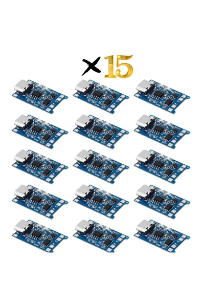 TP4056 15 Adet Type-C Korumalı 18650 Lipo Pil Şarj Devresi ürün görseli 1
