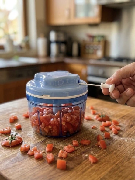 Wenken Pratik İpli El Rondosu Sebze Meyve Doğrayıcı 3 Bıçaklı 500 Ml Mavi ürün görseli 1
