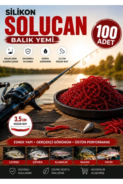 100 Adet Silikon Solucan Balık Yemi 3.5 cm – Esnek Yapay Solucan Yem ürün görseli 1