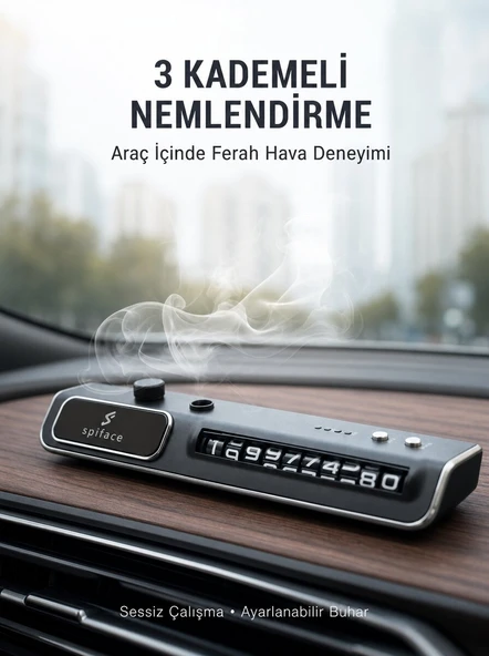 LED Işıklı Araç Ön Cam Telefon Numarası Gösterme Aparatı + 3 Seviyeli Hava Nemlendirici Yeni Nesil ürün görseli 1