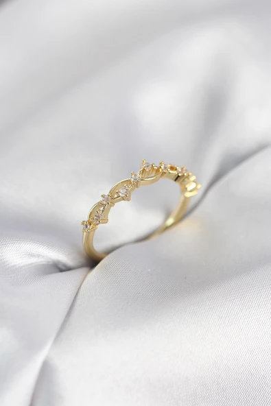 Zirkon Taşlı Pirinç Gold Renk Kadın Yüzük 5886 ürün görseli 1