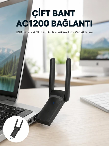 USB WiFi Adaptör – 1200 Mbps Hız ürün görseli 1
