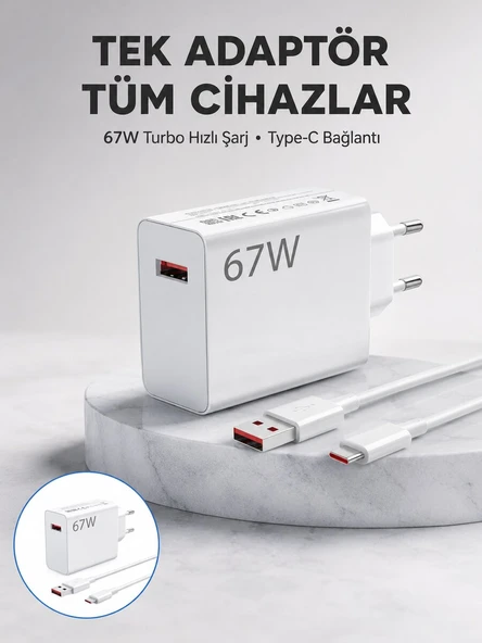 67 Watt Güvenli Hızlı Şarj Adaptörü Samsung M31 M33 M51 Uyumlu Yeni Nesil ürün görseli 1