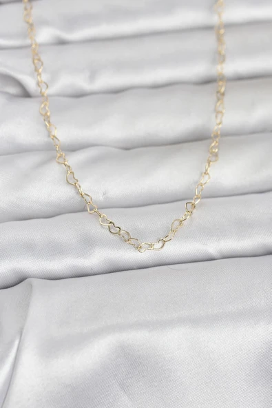 CM 14K Gold Renk Kalp Zincirli 60 cm Kadın Kolye 5886 ürün görseli 1