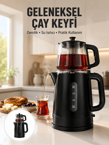 0,9 L Cam Demlik ve 1,7 L Su Haznesi ile Çay Keyfi Yeni Nesil ürün görseli 1