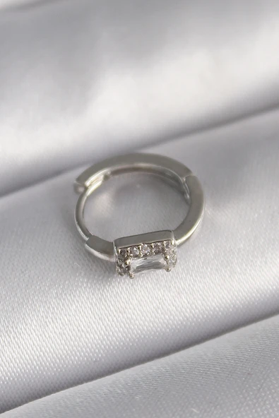 316L Çelik Gümüş Renk Kare Zirkon Taşlı Tragus Piercing 5886 ürün görseli 1