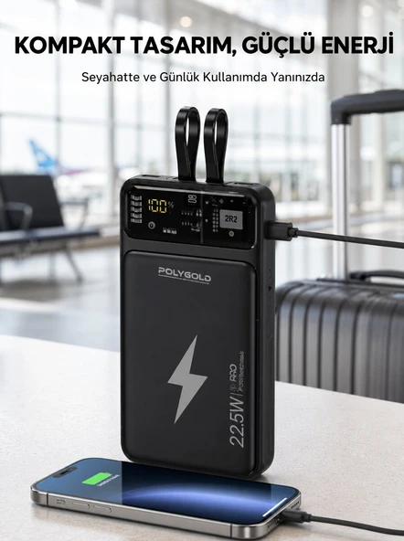 Powerbank Dahili Ekranlı 10000 mAh Çift Kablolu Yeni Nesil ürün görseli 1