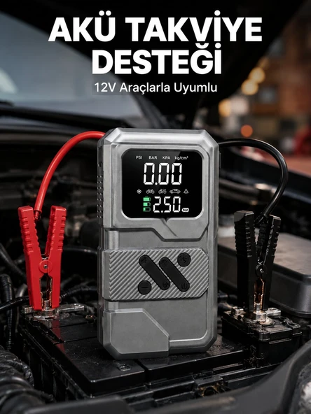 Taşınabilir Araç Akü Takviye ve Hava Kompresörü Powerbank Özellikli ürün görseli 1
