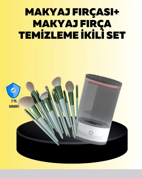 Hijyenik Makyaj İçin 13’lü Fırça Seti ve Elektrikli Temizleyici ürün görseli 1