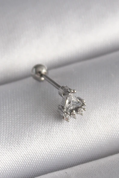 316L Çelik Gümüş Renk Üçgen Zirkon Taşlı Tragus Piercing 5886 ürün görseli 1