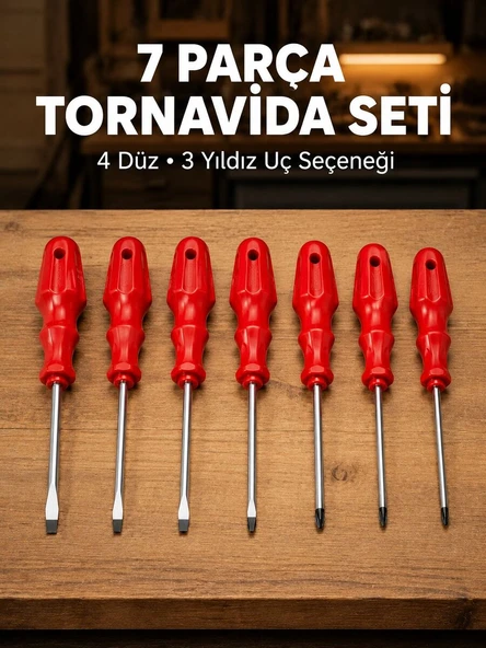 7'li Düz ve Yıldız Tornavida Seti Çelik Manyetik Uçlu ürün görseli 1