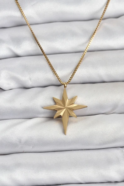316L Çelik Zincir Gold Renk Kutup Yıldızı Model 60 cm Zincir Kadın Kolye 5886 ürün görseli 1